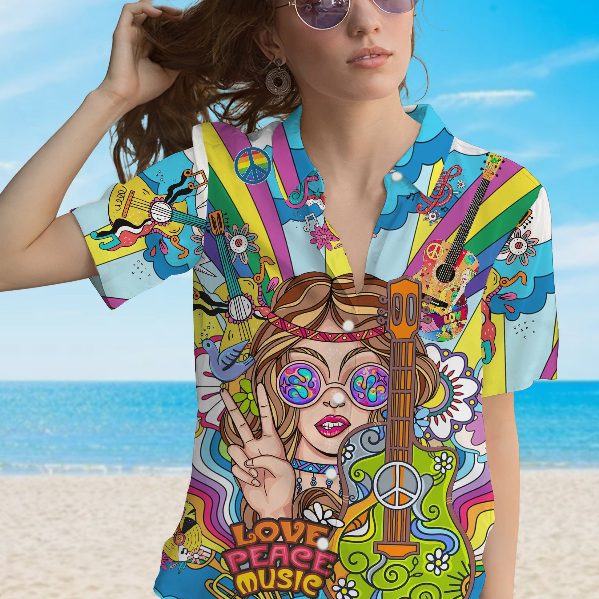 Gearhuman 3D Hippie Woman With Guitar Custom Hawaii Shirt GS06072111 Hawai Shirt 