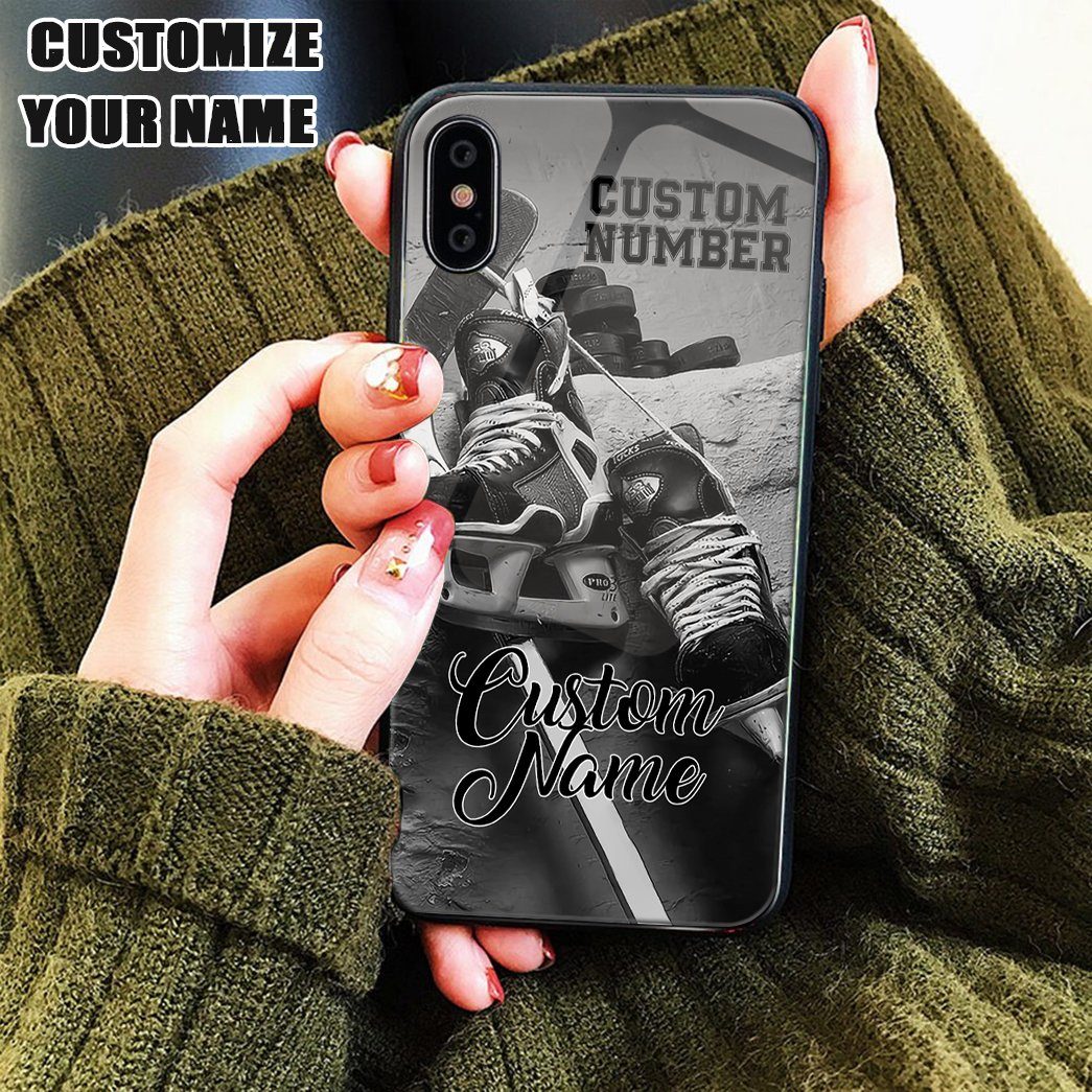 Gearhuman 3D Hockey Custom Name Glass Phone Case Cover GB17115 Glass Phone Case 