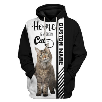 Gearhumans 3D Home Is Where My Maine Coon Is Custom Name Tshirt Hoodie Apparel