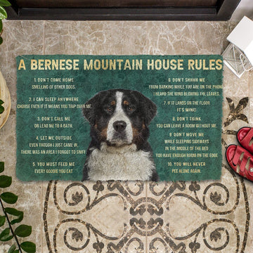 Gearhumans 3D House Rules Bernese Mountain Dog Doormat