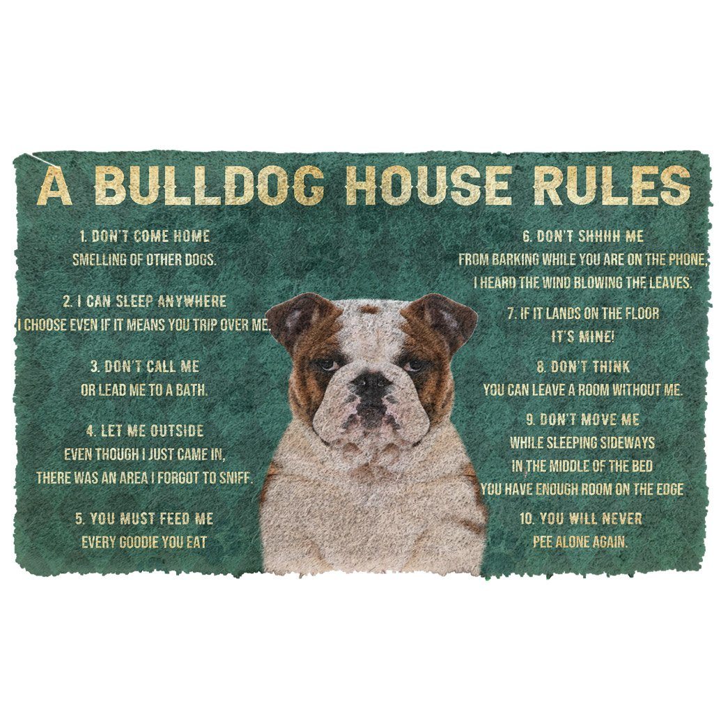 Gearhuman 3D House Rules Bulldog Dog Doormat GV18028 Doormat Doormat S(15,8''x23,6'')