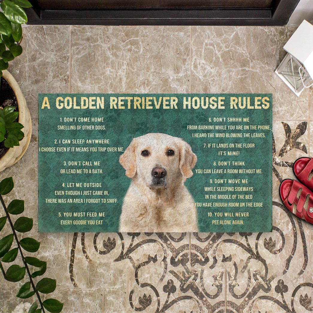 Gearhuman 3D House Rules Golden Retriever Dog Doormat GV180212 Doormat