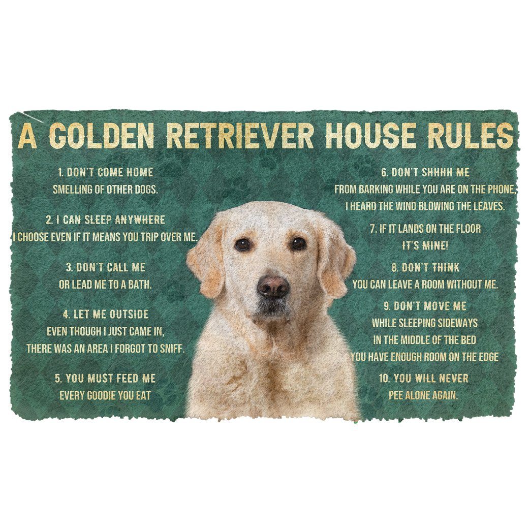 Gearhuman 3D House Rules Golden Retriever Dog Doormat GV180212 Doormat Doormat S(15,8''x23,6'')