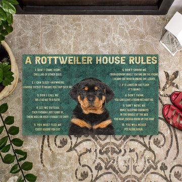 Gearhumans 3D House Rules Rottweiler Dog Doormat