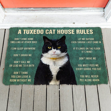 Gearhumans 3D House Rules Tuxedo Cat Doormat
