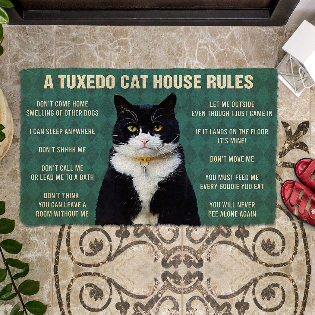 Gearhuman 3D House Rules Tuxedo Cat Doormat GV18024 Doormat