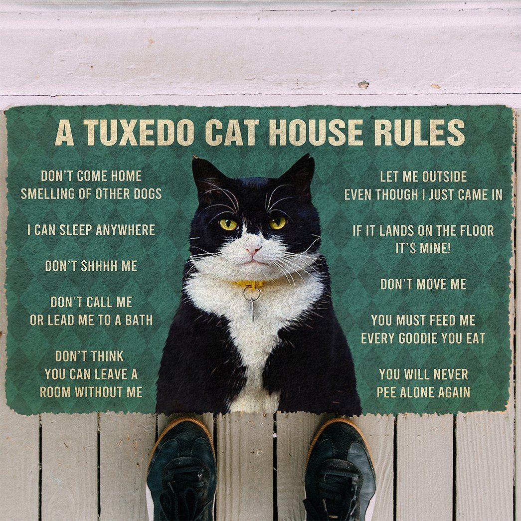 Gearhuman 3D House Rules Tuxedo Cat Doormat GV18024 Doormat