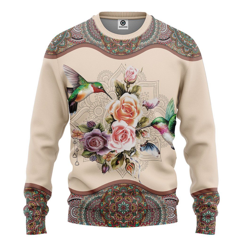 Gearhuman 3D Hummingbird Mandala Tshirt Hoodie Apparel GB03038 3D Apparel Long Sleeve S