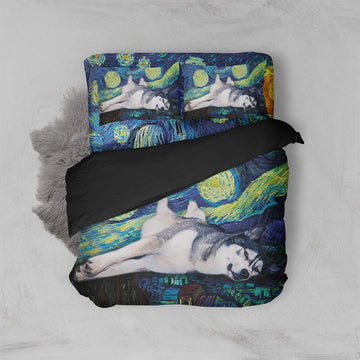 Gearhumans 3D Husky Starry Night Bedding Set