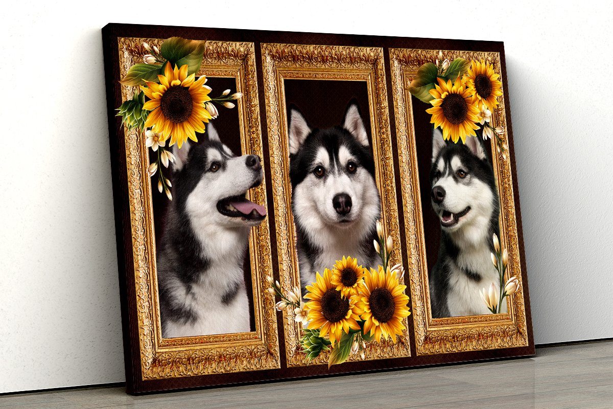 Gearhuman 3D Husky Sunflower Custom Canvas GB230217 Canvas