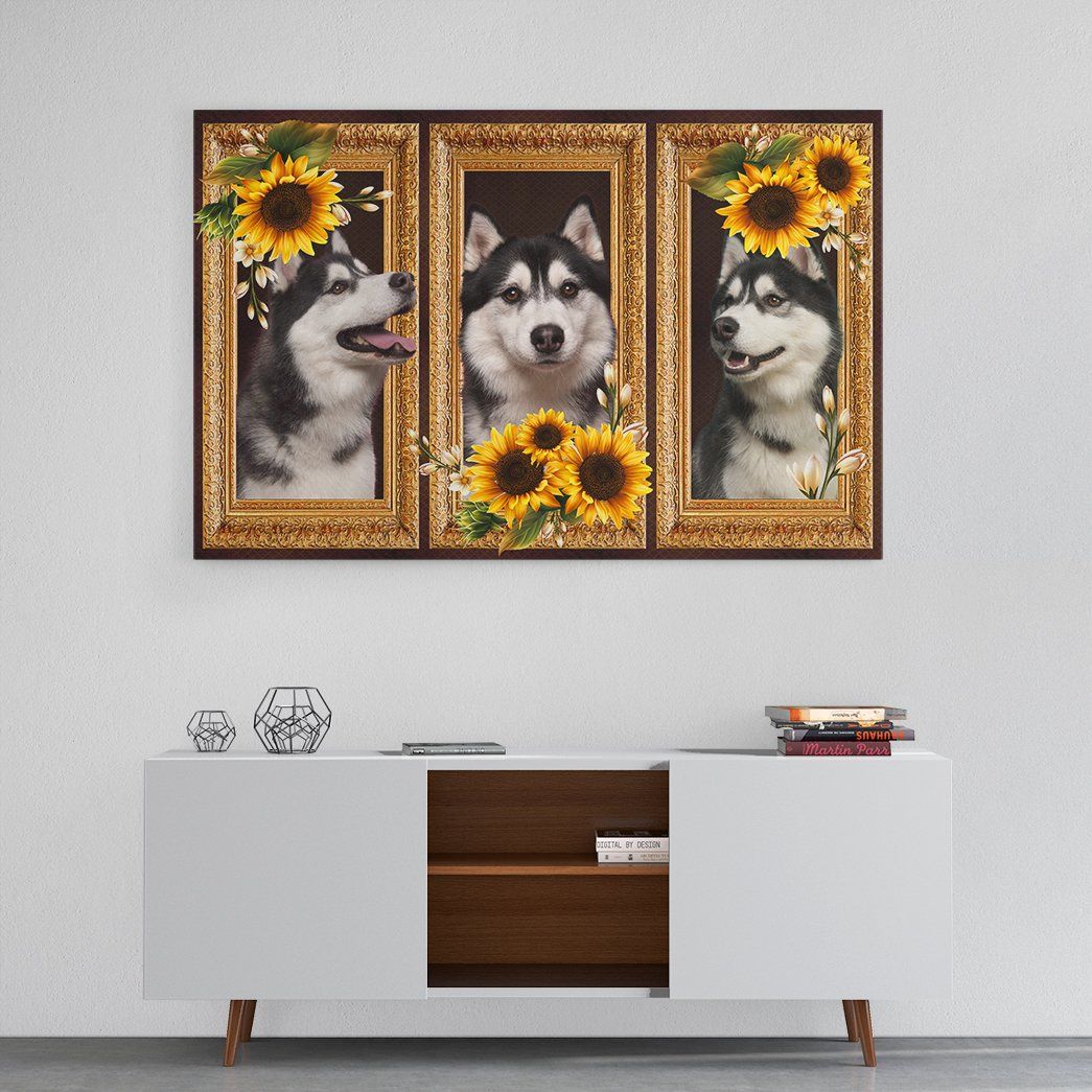 Gearhuman 3D Husky Sunflower Custom Canvas GB230217 Canvas