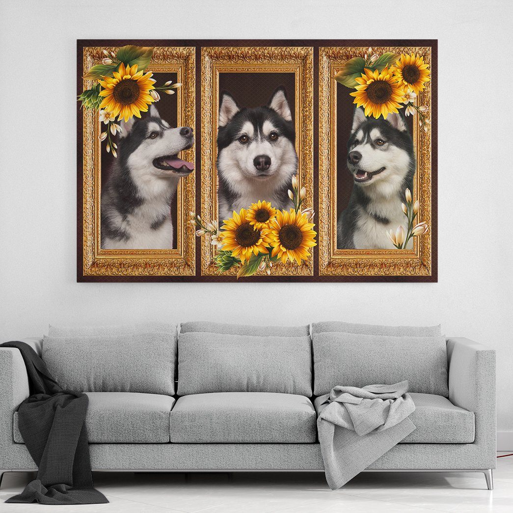 Gearhuman 3D Husky Sunflower Custom Canvas GB230217 Canvas