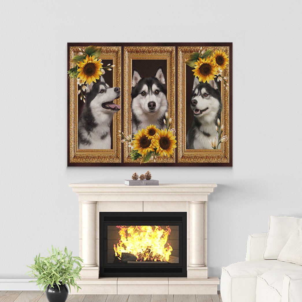 Gearhuman 3D Husky Sunflower Custom Canvas GB230217 Canvas