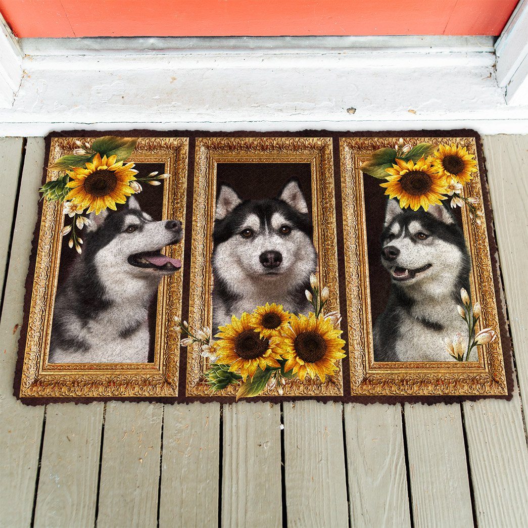 Gearhuman 3D Husky Sunflower Custom Doormat GB230218 Doormat