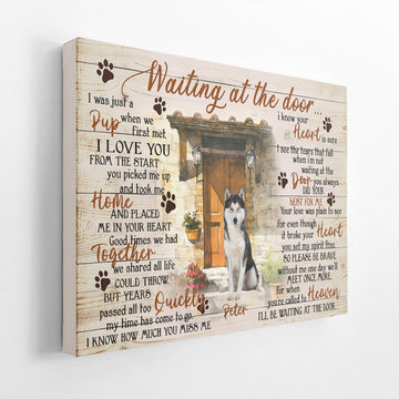 Gearhumans 3D Husky Waiting At The Door Custom Name Canvas