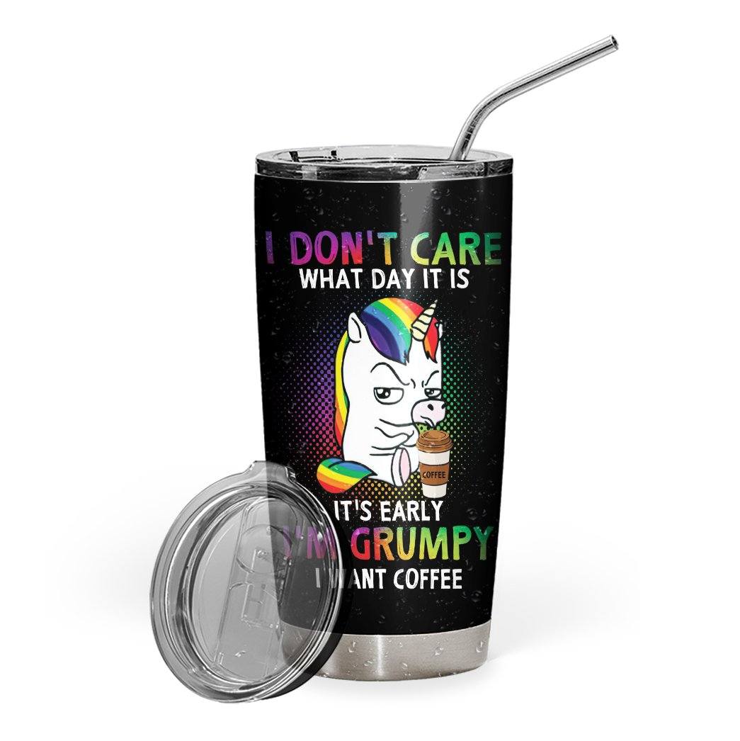 Gearhuman 3D I Dont Care I Want Coffee Custom Name Design Vacuum Insulated Tumbler GV11096 Tumbler 20oz 