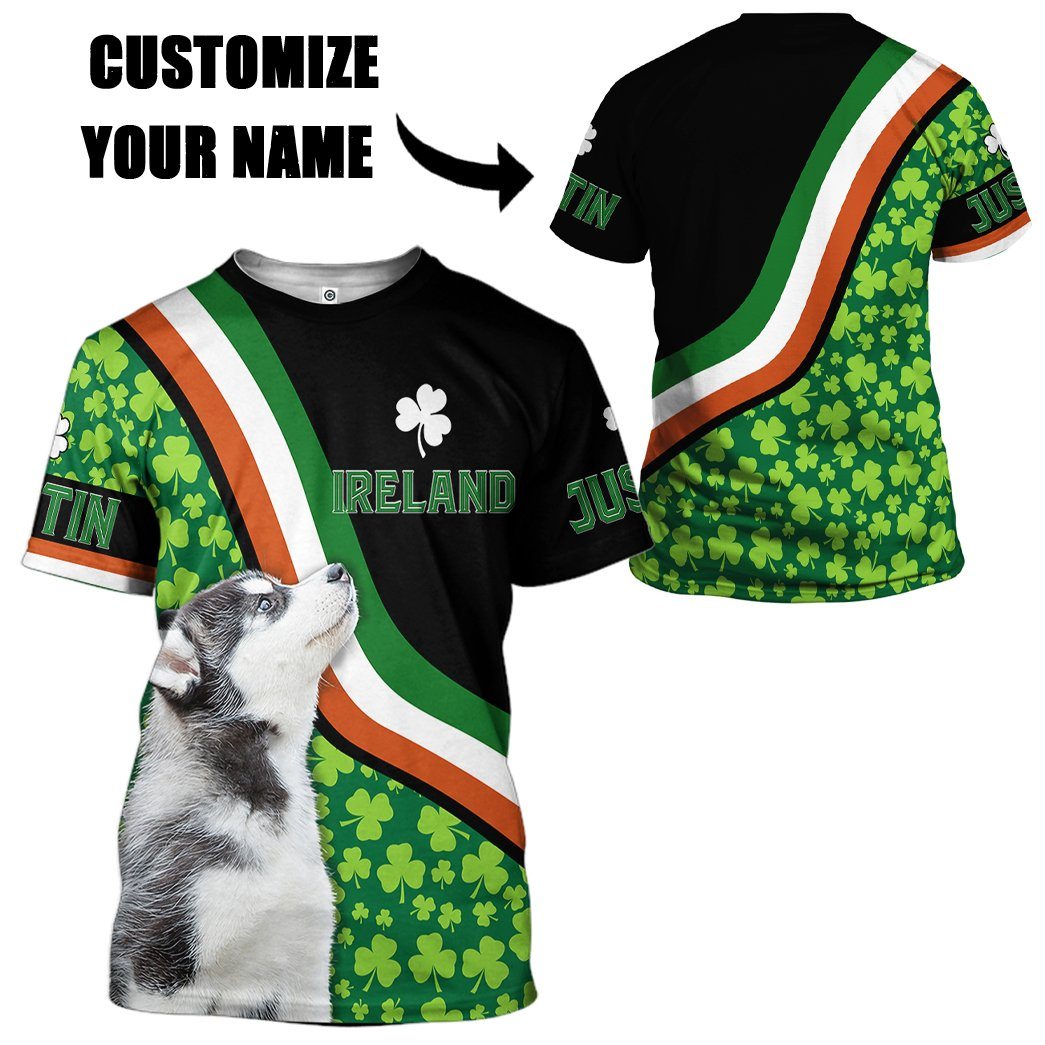 Gearhuman 3D Ireland St Patrick Day Husky Custom Name Tshirt Hoodie Apparel GB19021 3D Apparel