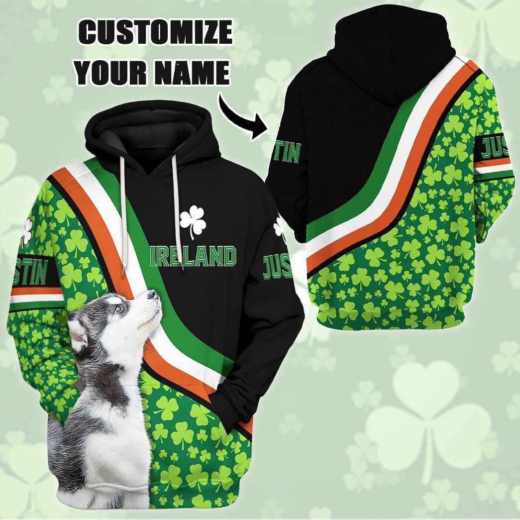 Gearhuman 3D Ireland St Patrick Day Husky Custom Name Tshirt Hoodie Apparel GB19021 3D Apparel