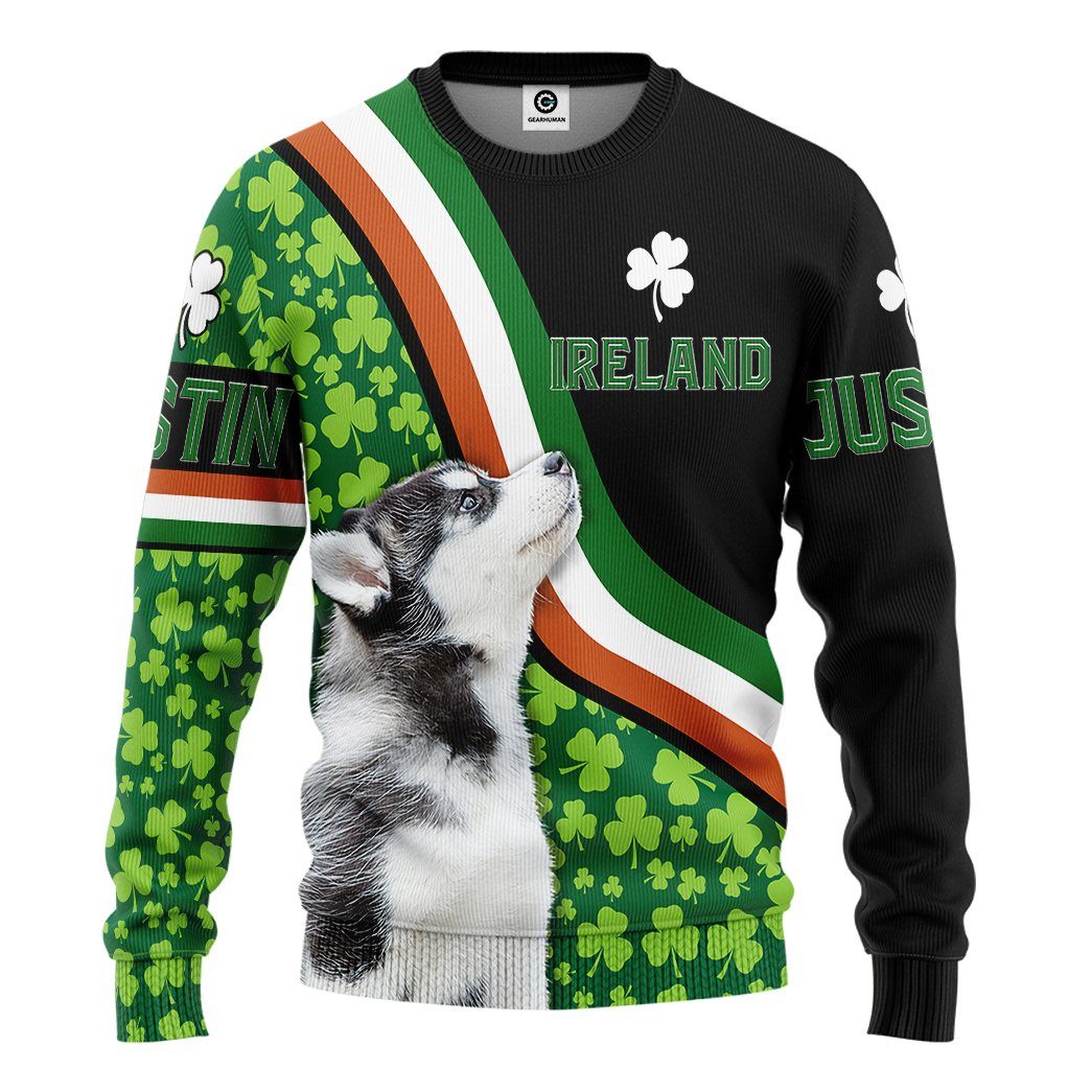 Gearhuman 3D Ireland St Patrick Day Husky Custom Name Tshirt Hoodie Apparel GB19021 3D Apparel Long Sleeve S