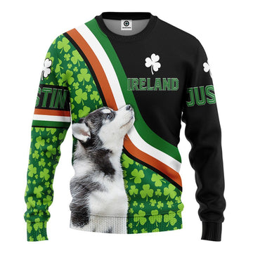 Gearhumans 3D Ireland St Patrick Day Husky Custom Name Tshirt Hoodie Apparel