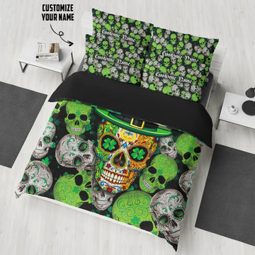 Gearhumans 3D Irish Skull Saint Patrick Day Custom Name Bedding Set