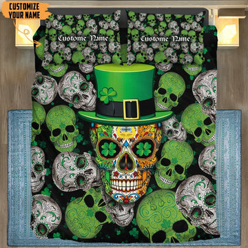 Gearhumans 3D Irish Skull Saint Patrick Day Custom Name Bedding Set