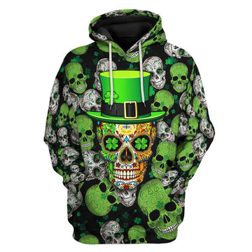 Gearhumans 3D Irish Skull St Patrick Day Custom Tshirt Hoodie Apperal