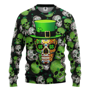 Gearhumans 3D Irish Skull St Patrick Day Custom Tshirt Hoodie Apperal