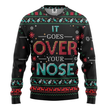 Gearhumans 3D It Goes Over Your Nose Mask Ugly Christmas Sweater Custom Tshirt Hoodie Apparel