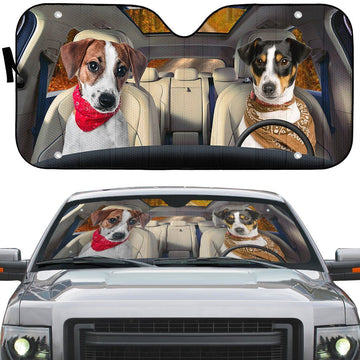 Gearhumans 3D Jack Russell Terrier Couple Dog Auto Car Sunshade