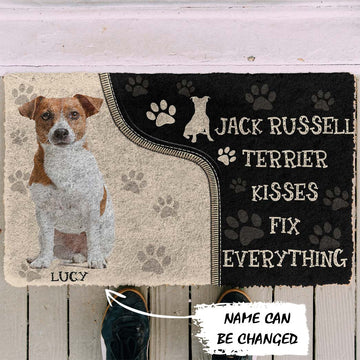 Gearhumans 3D Jack Russell Terrier Kisses Fix Anything Custom Name Doormat