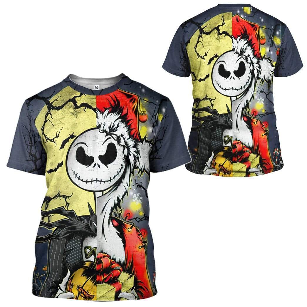 Gearhuman 3D Jack Skellington Halloween And Grinch Christmas Custom Tshirt Apparel GV20083 3D T-shirt 