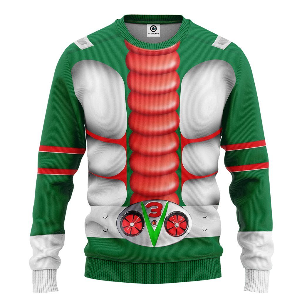 Gearhuman 3D Kamen Rider V3 Tshirt Hoodie Apparel GB250116 3D Apparel Long Sleeve S