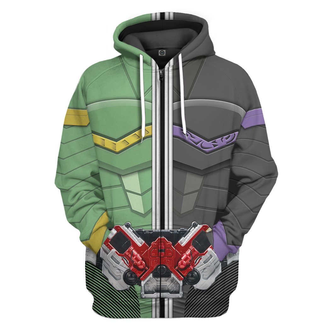 Gearhuman 3D Kamen Rider W Cyclone Joker Form Tshirt Hoodie Apparel GB250112 3D Apparel Zip Hoodie S