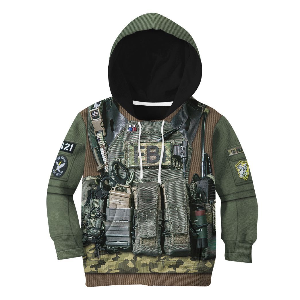 Gearhuman 3D Kid FBI Uniform Custom Tshirt Hoodie Apparel CK031217 Kid 3D Apparel Hoodie S 