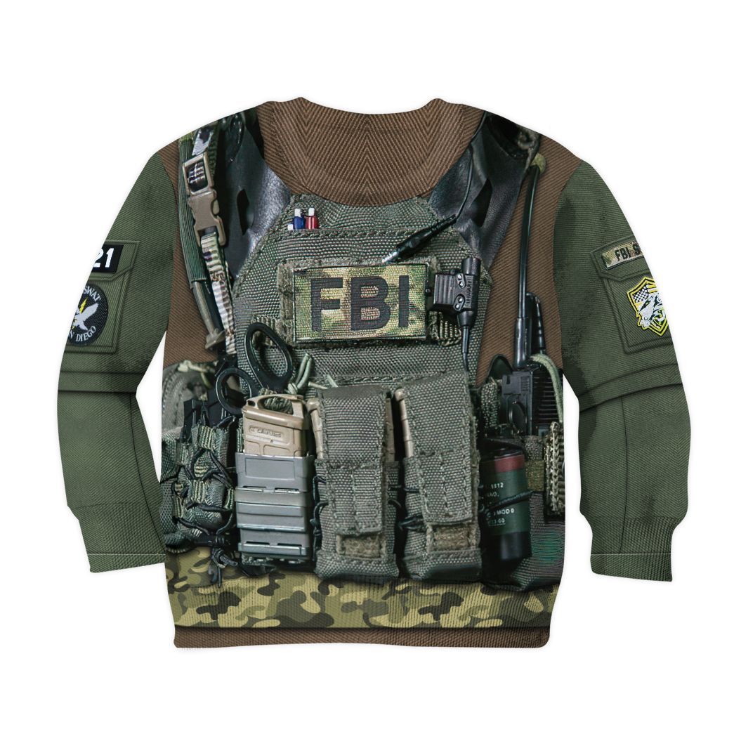 Gearhuman 3D Kid FBI Uniform Custom Tshirt Hoodie Apparel CK031217 Kid 3D Apparel Long Sleeve S 