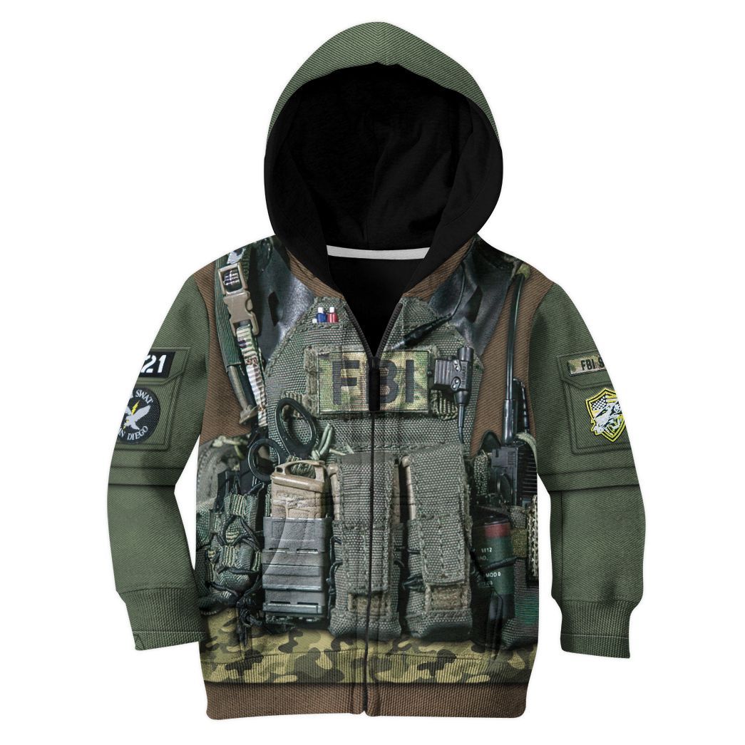 Gearhuman 3D Kid FBI Uniform Custom Tshirt Hoodie Apparel CK031217 Kid 3D Apparel Zip Hoodie S 