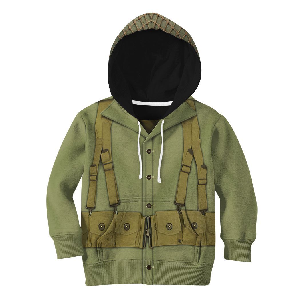 Gearhuman 3D Kid WW2 Soldier Uniform Custom Tshirt Hoodie Apparel CK07122 Kid 3D Apparel Hoodie S 
