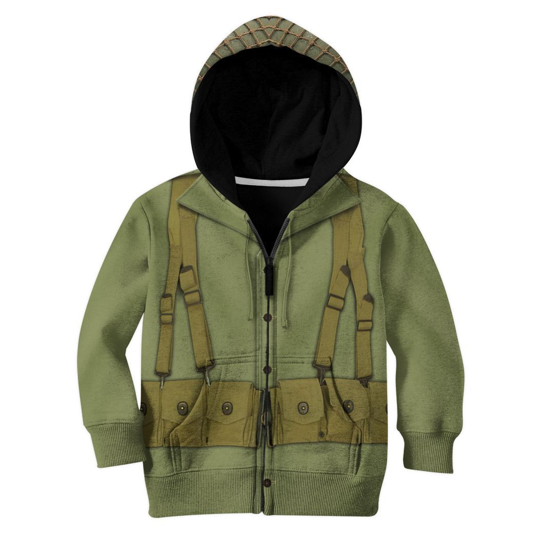 Gearhuman 3D Kid WW2 Soldier Uniform Custom Tshirt Hoodie Apparel CK07122 Kid 3D Apparel Zip Hoodie S 