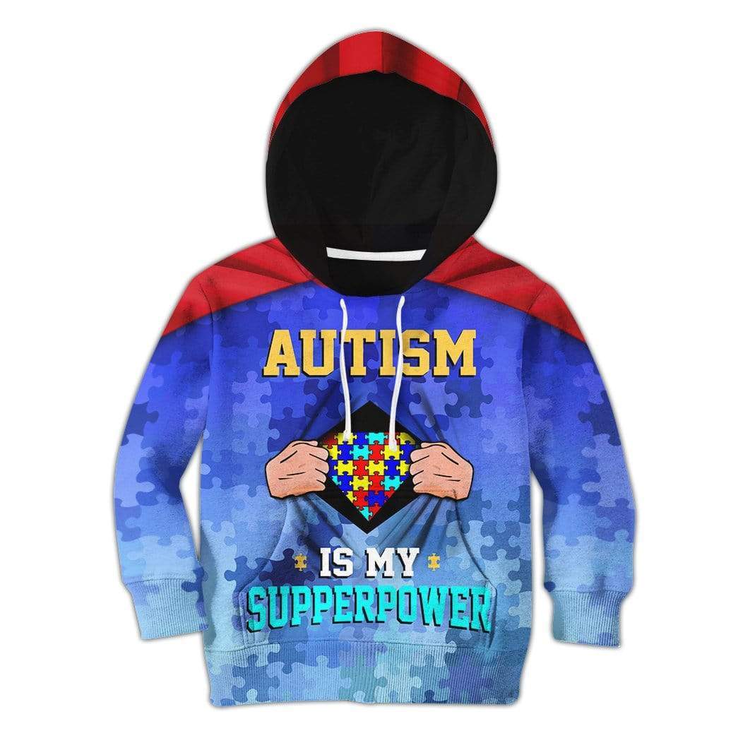 Gearhuman 3D Kids Autism Is My Superpower Custom Hoodies Apparel GT20023 Kid 3D Apparel Kid Hoodie 2XS 