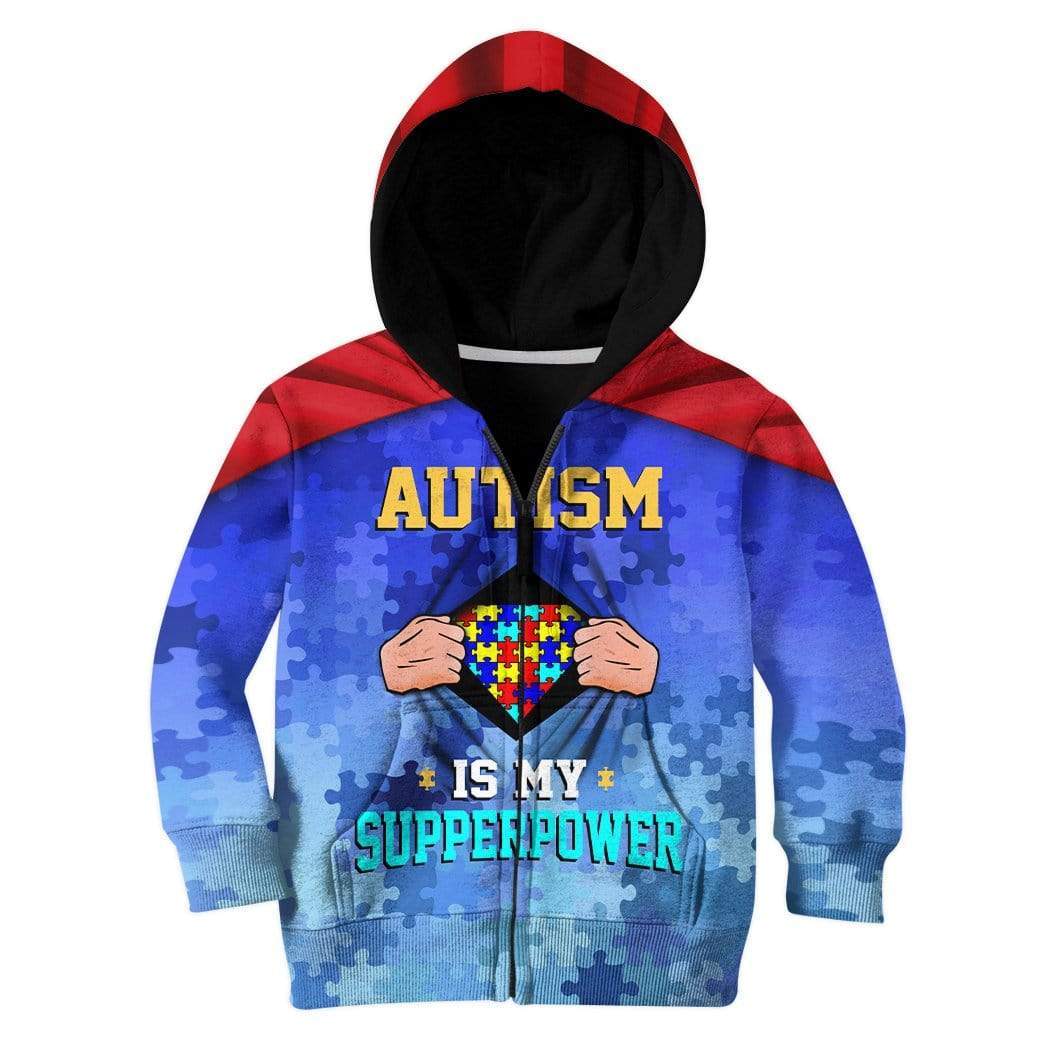 Gearhuman 3D Kids Autism Is My Superpower Custom Hoodies Apparel GT20023 Kid 3D Apparel Kid Zip Hoodie 2XS 