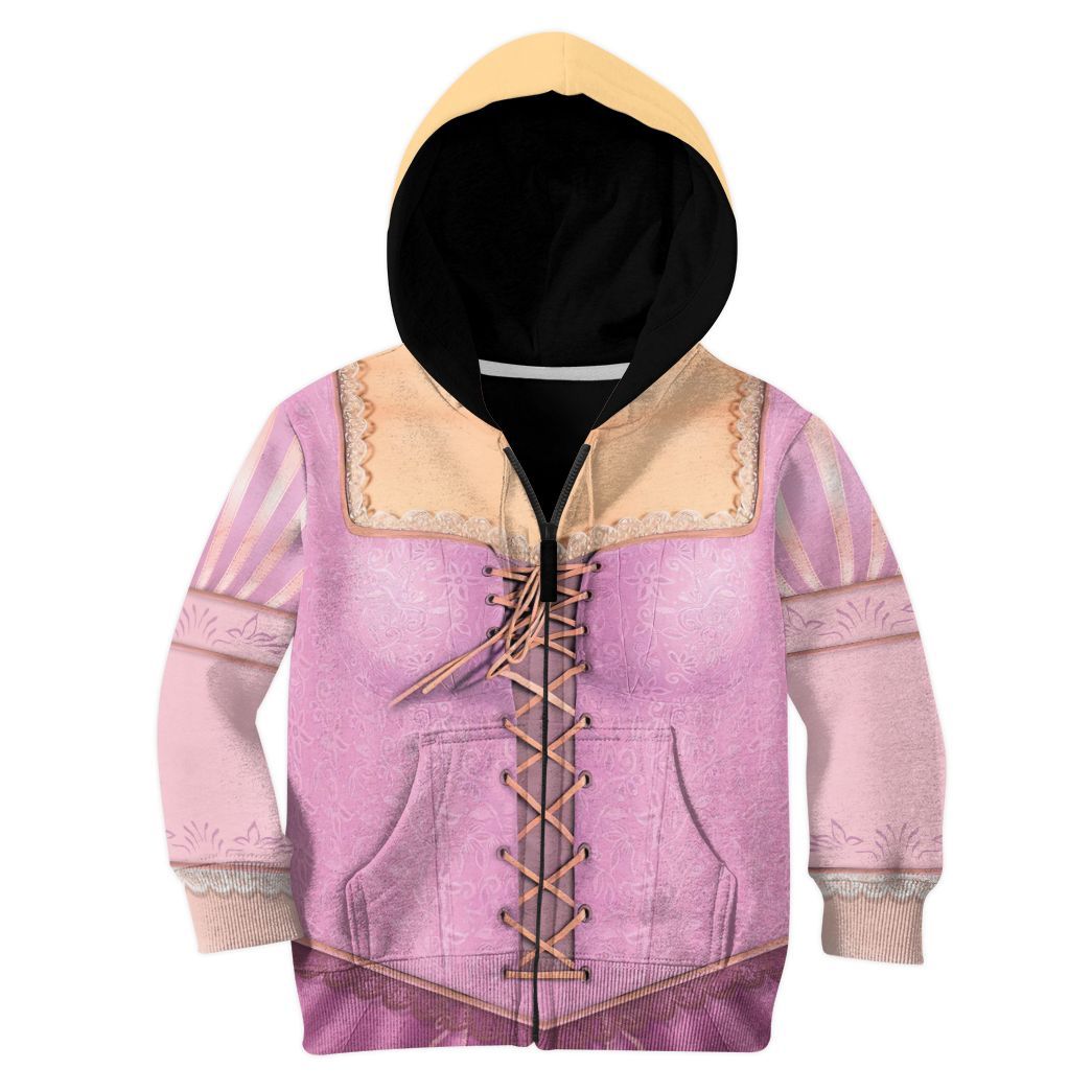 Gearhuman 3D Kids Rapunzel Princess Custom Tshirt Hoodie Appreal CC11128 Kid 3D Apparel Kid Zip Hoodie XS 