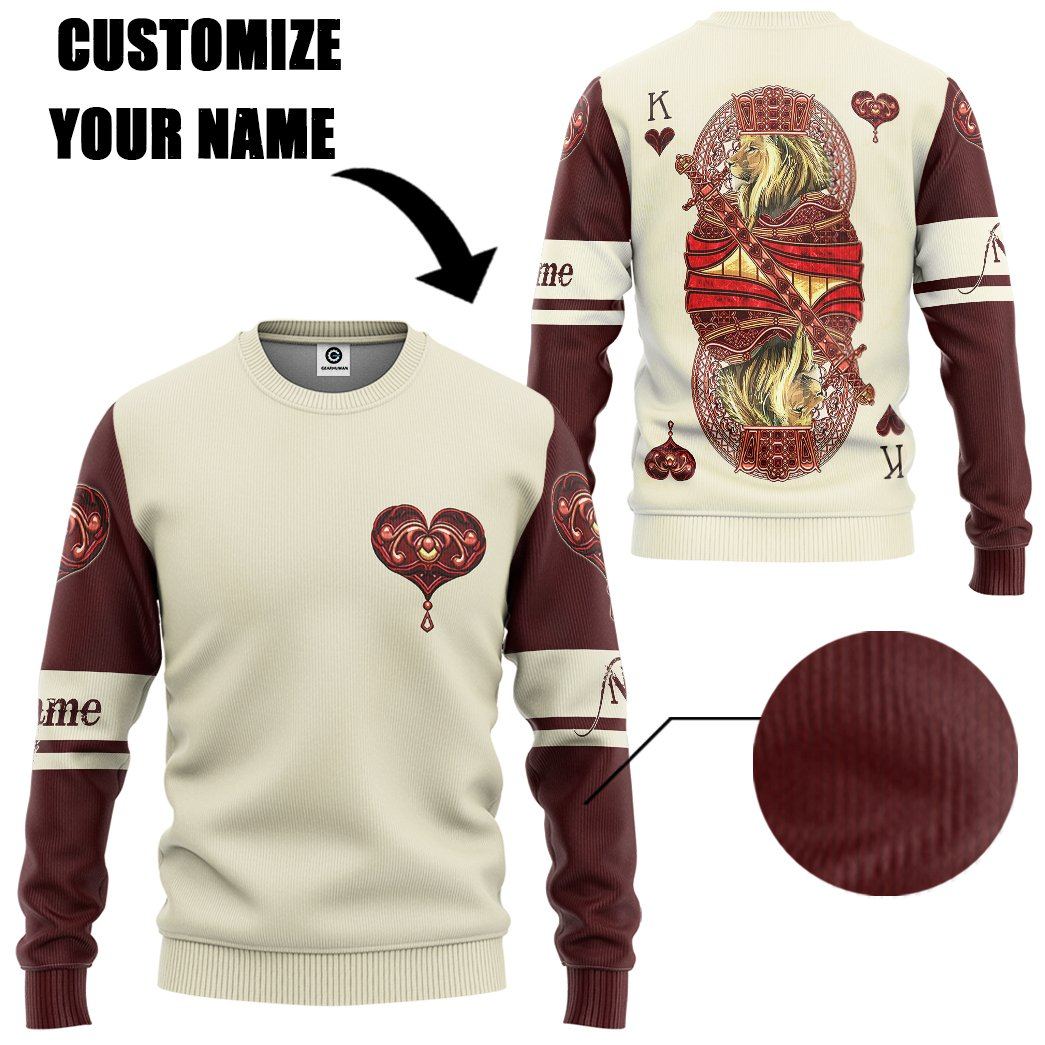 Gearhuman 3D King Hearts Lion Poker Custom Name Tshirt Hoodie Apparel GB31125 3D Apparel 