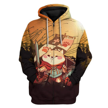 Gearhumans 3D Knight Shiba Battlefield Custom Hoodie Apparel