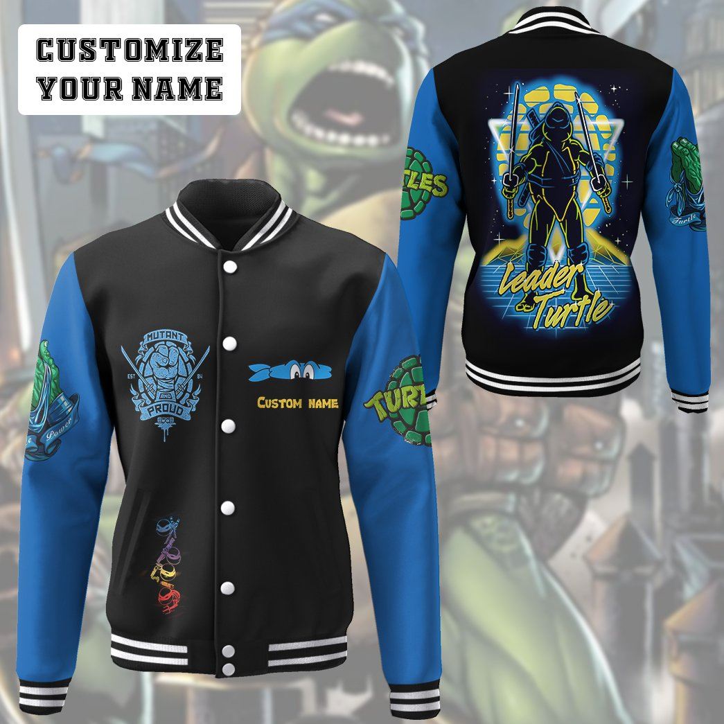 Gearhuman 3D Leonardo TMNT Leo Blue Cosplay Custom Name Baseball Jacket GV180115 Baseball Jacket 