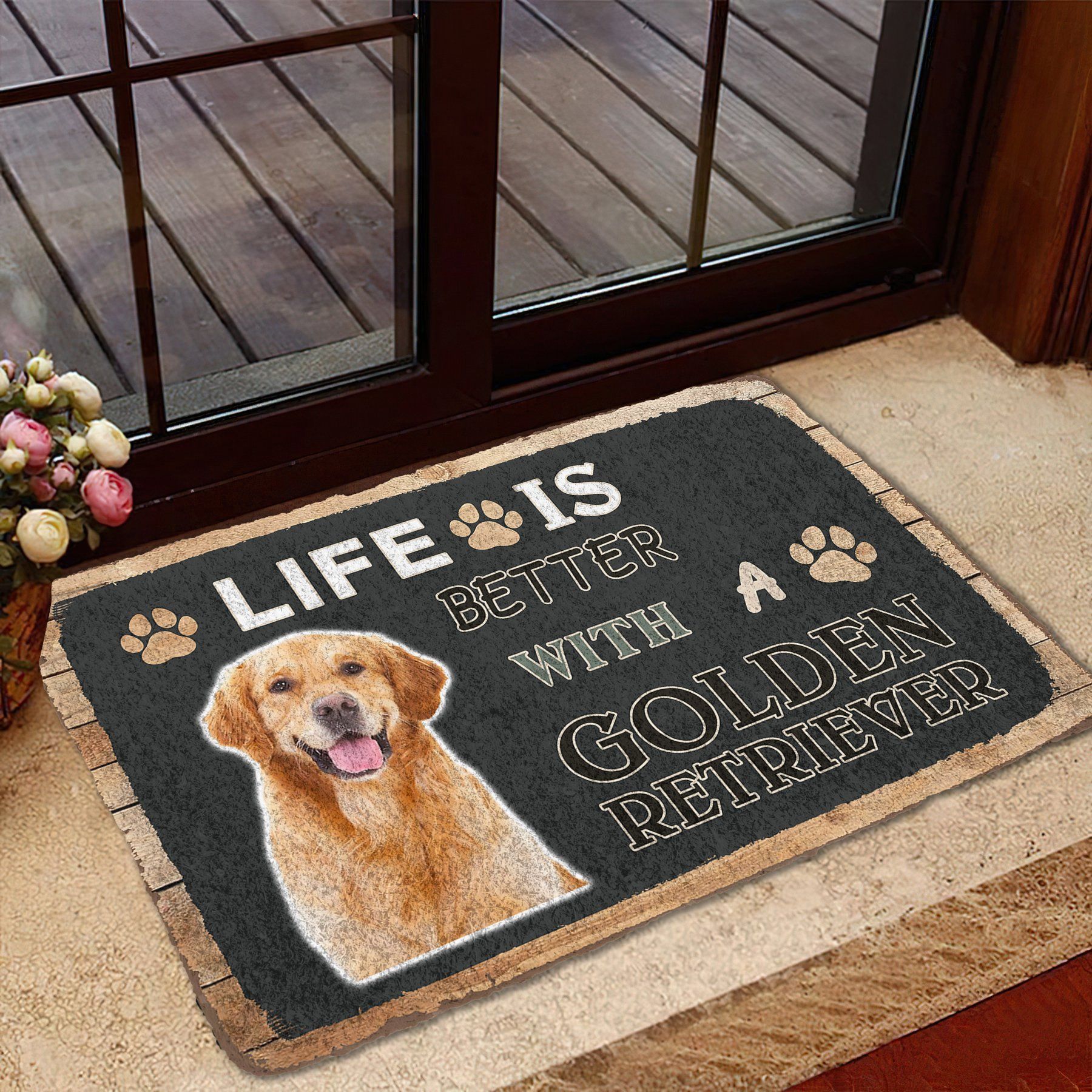 Gearhuman 3D Life Is Better With A Golden Retriever Custom Doormat GW01034 Doormat