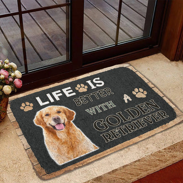 Gearhumans 3D Life Is Better With A Golden Retriever Custom Doormat