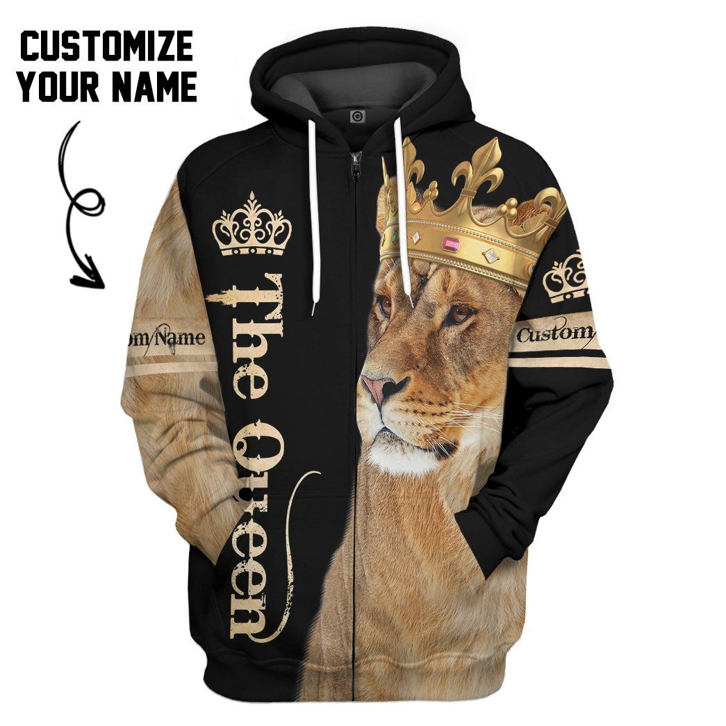 Gearhuman 3D Lion Queen Custom Name Tshirt Hoodie Apparel GB12016 3D Apparel Zip Hoodie S 