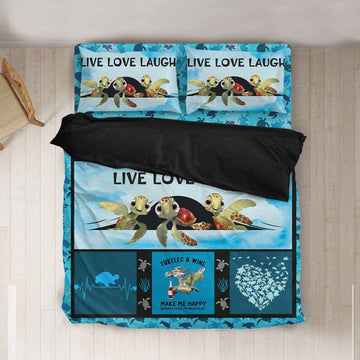 Gearhumans 3D Live Love Laugh Turtle Custom Bedding Set