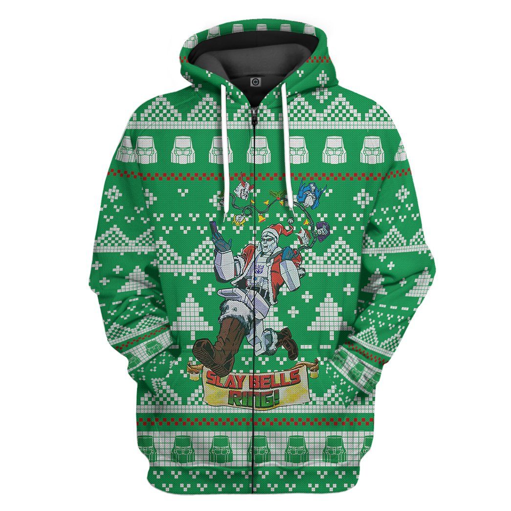 Gearhuman 3D Megatron Ugly Christmas Sweater Custom Tshirt Hoodie Apparel GV30101 3D Apparel Zip Hoodie S 